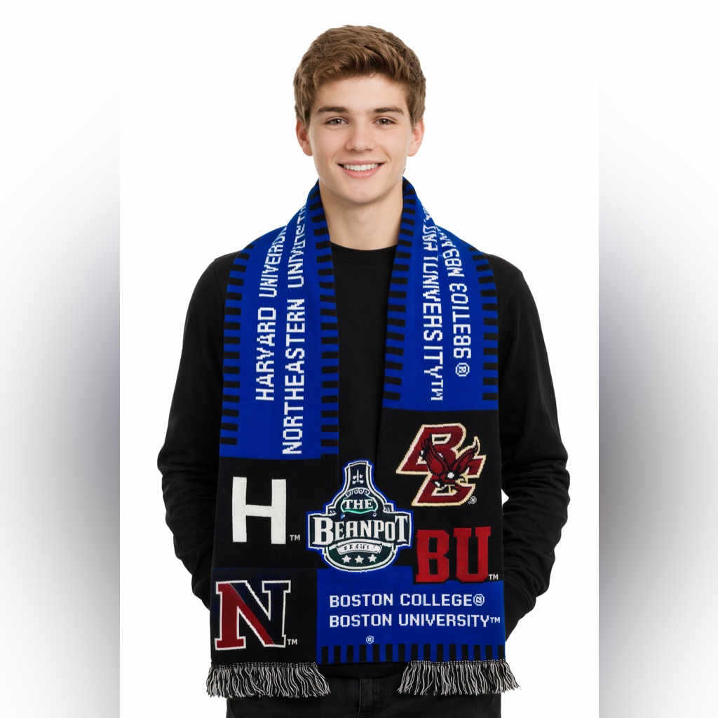 Boston Beanpot Scarf Harvard Bu Bc Northeastern Knit Fringe Blue College